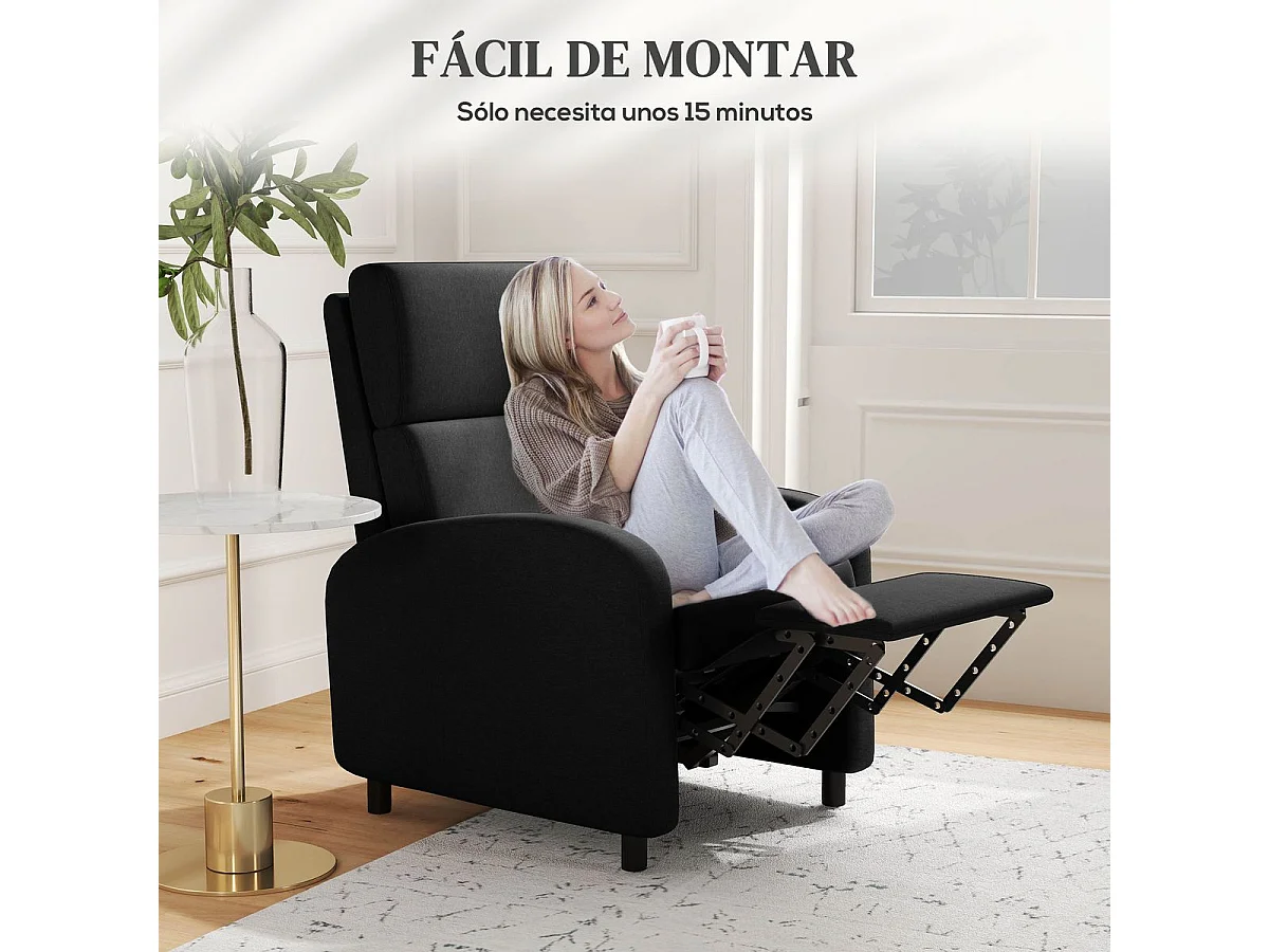 Sillón relax Lioran Homcom reclinable negro 102x64x86 cm