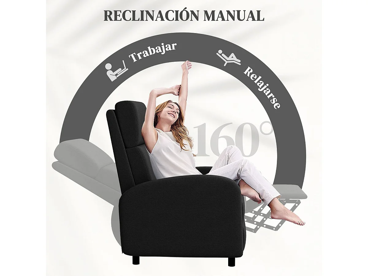 Sillón relax Lioran Homcom reclinable negro 102x64x86 cm