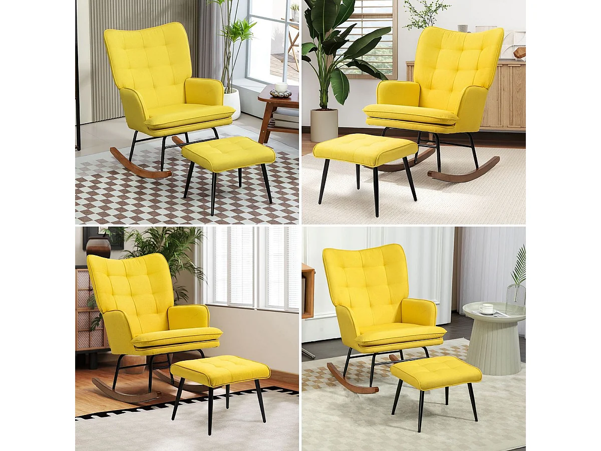 Mecedora Trampolín Homcom con reposapiés amarillo 90x64x89 cm