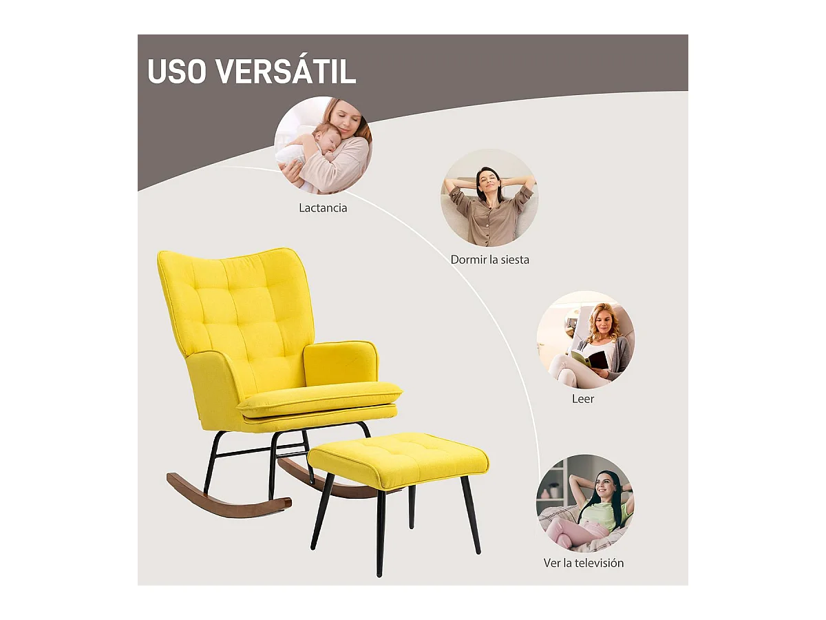 Mecedora Trampolín Homcom con reposapiés amarillo 90x64x89 cm