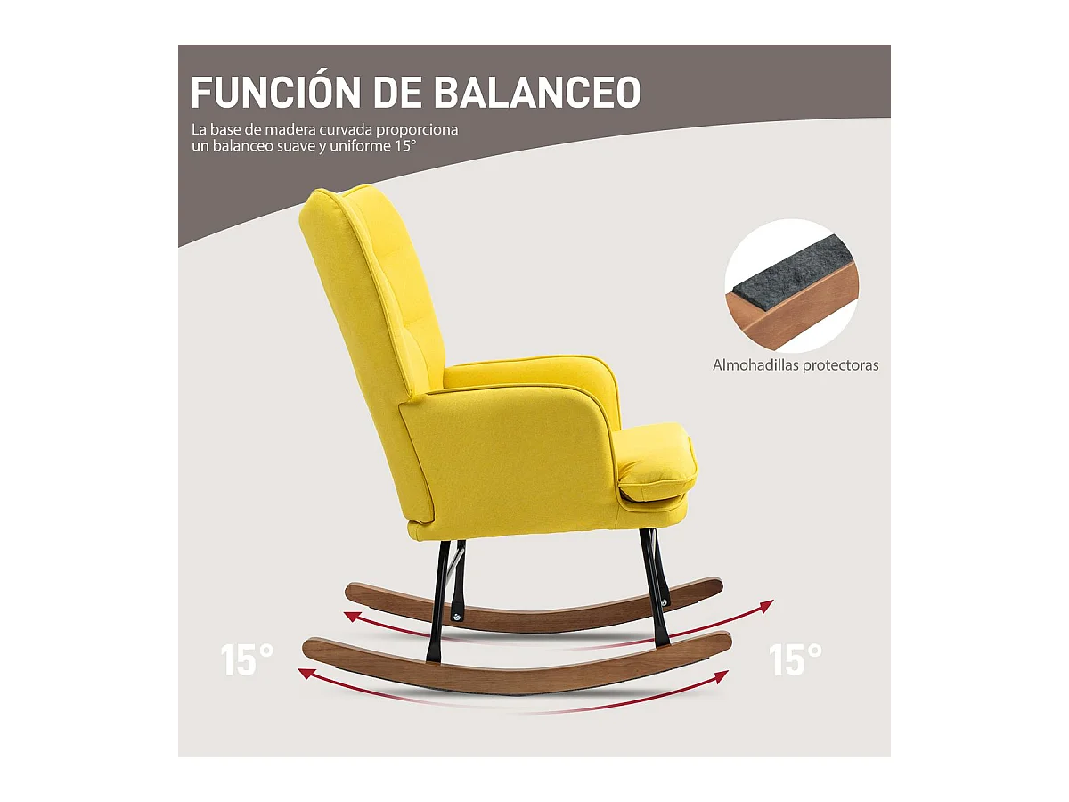 Mecedora Trampolín Homcom con reposapiés amarillo 90x64x89 cm