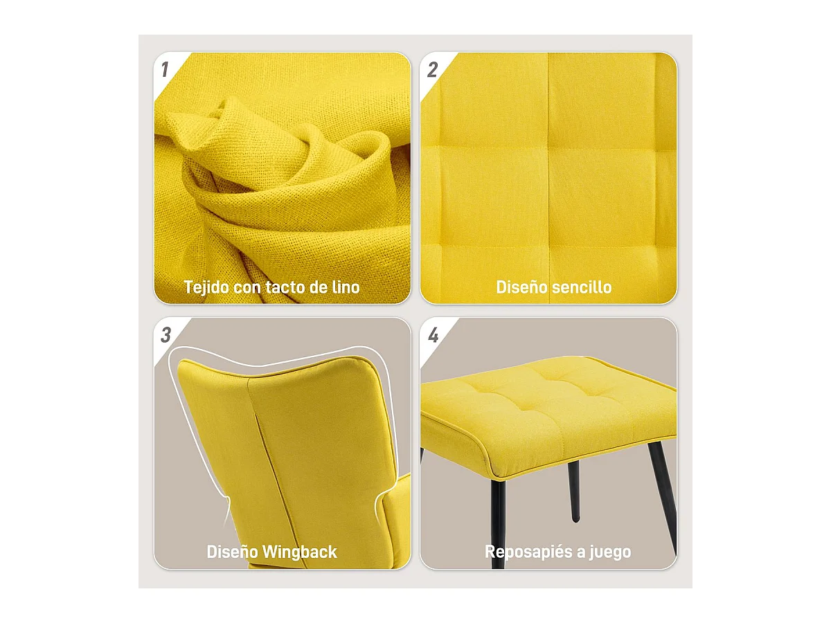 Mecedora Trampolín Homcom con reposapiés amarillo 90x64x89 cm