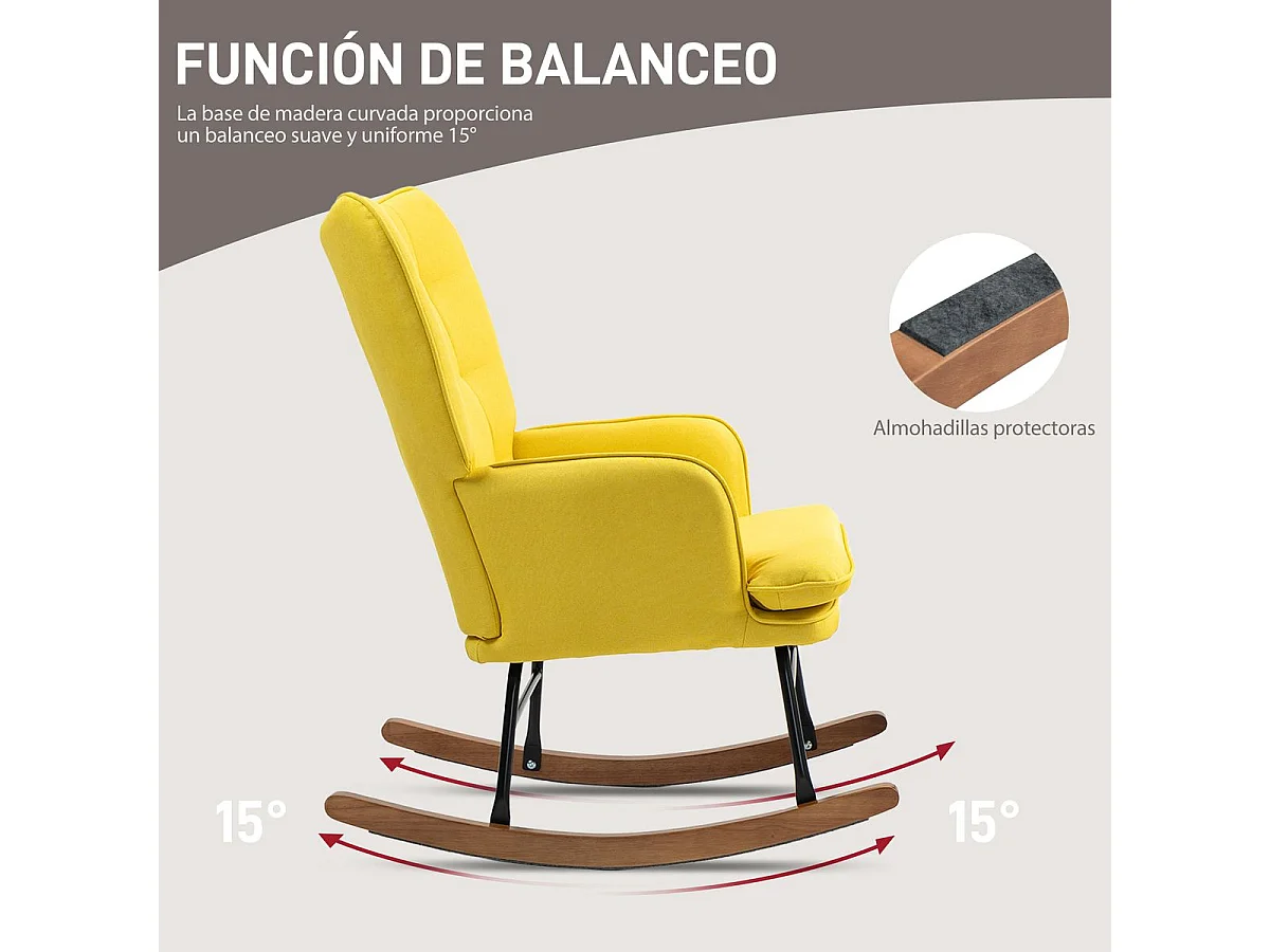 Mecedora Trampolín Homcom con reposapiés amarillo 90x64x89 cm