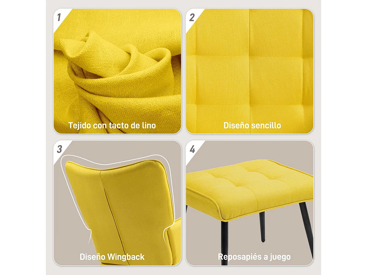 Mecedora Trampolín Homcom con reposapiés amarillo 90x64x89 cm