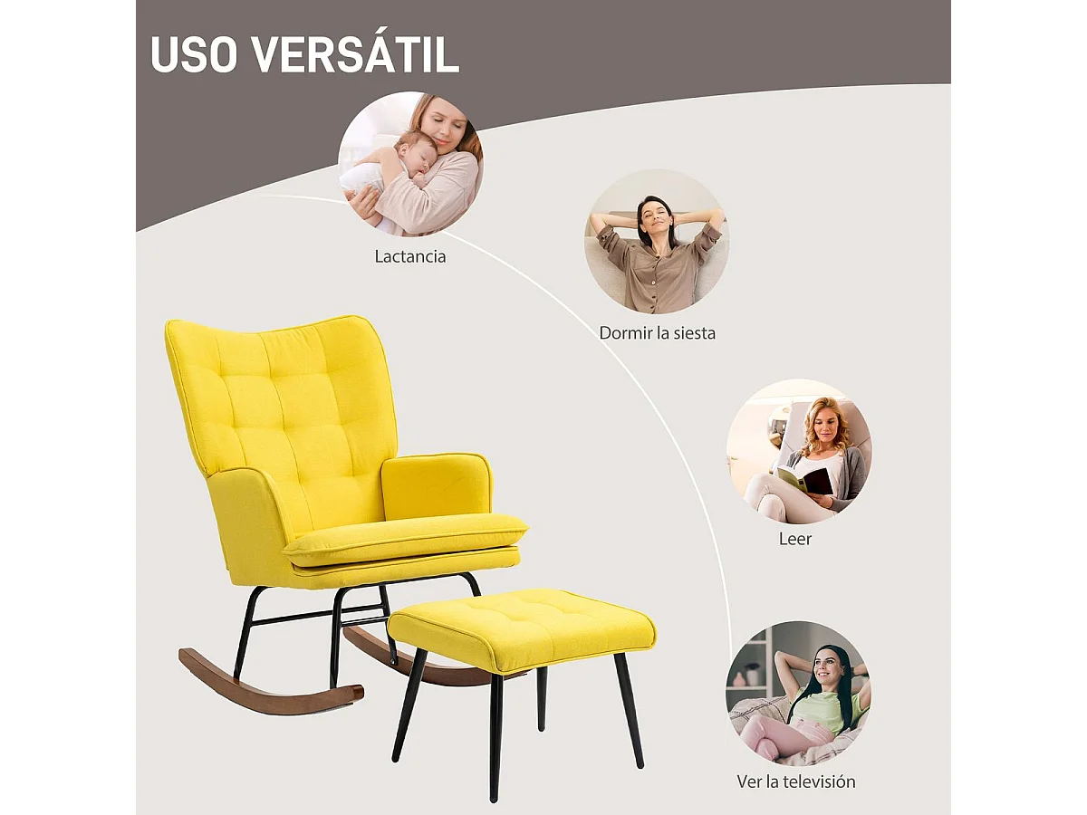 Mecedora Trampolín Homcom con reposapiés amarillo 90x64x89 cm