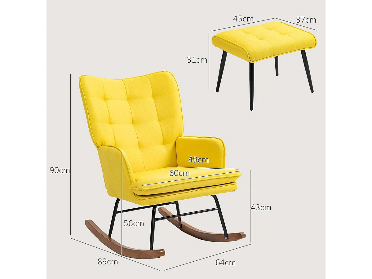 Mecedora Trampolín Homcom con reposapiés amarillo 90x64x89 cm