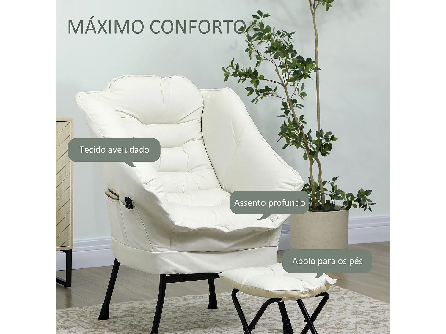 Butaca Nube Homcom con reposapiés crema 100x80x78 cm