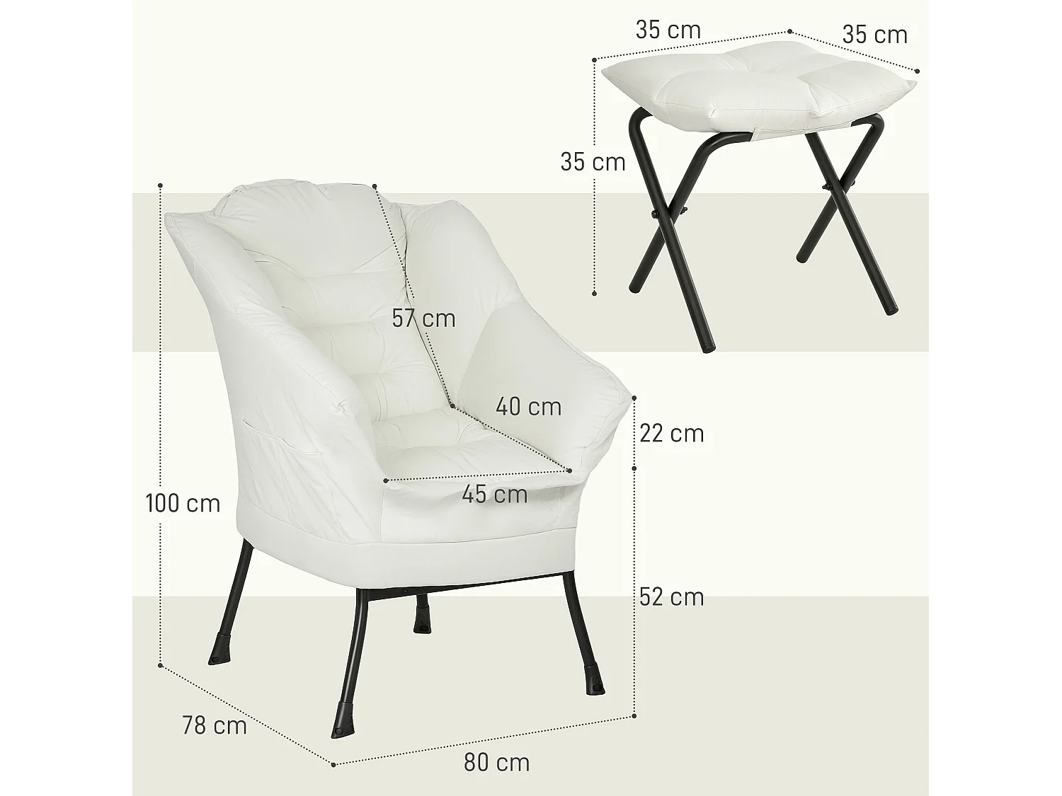 Poltrona Relax para Sala de Estar com Apoio para os Pés e Bolsos Laterais - Conforto e Estilo em Creme