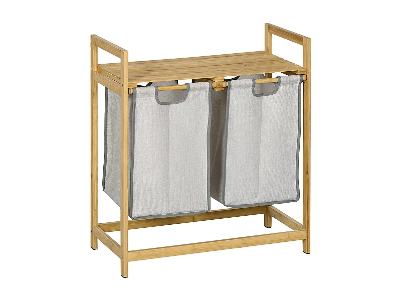 Cesto de ropa sucia Nalón Homcom 2 compartimentos + estante superior bambú gris/natural 73x33x64 cm