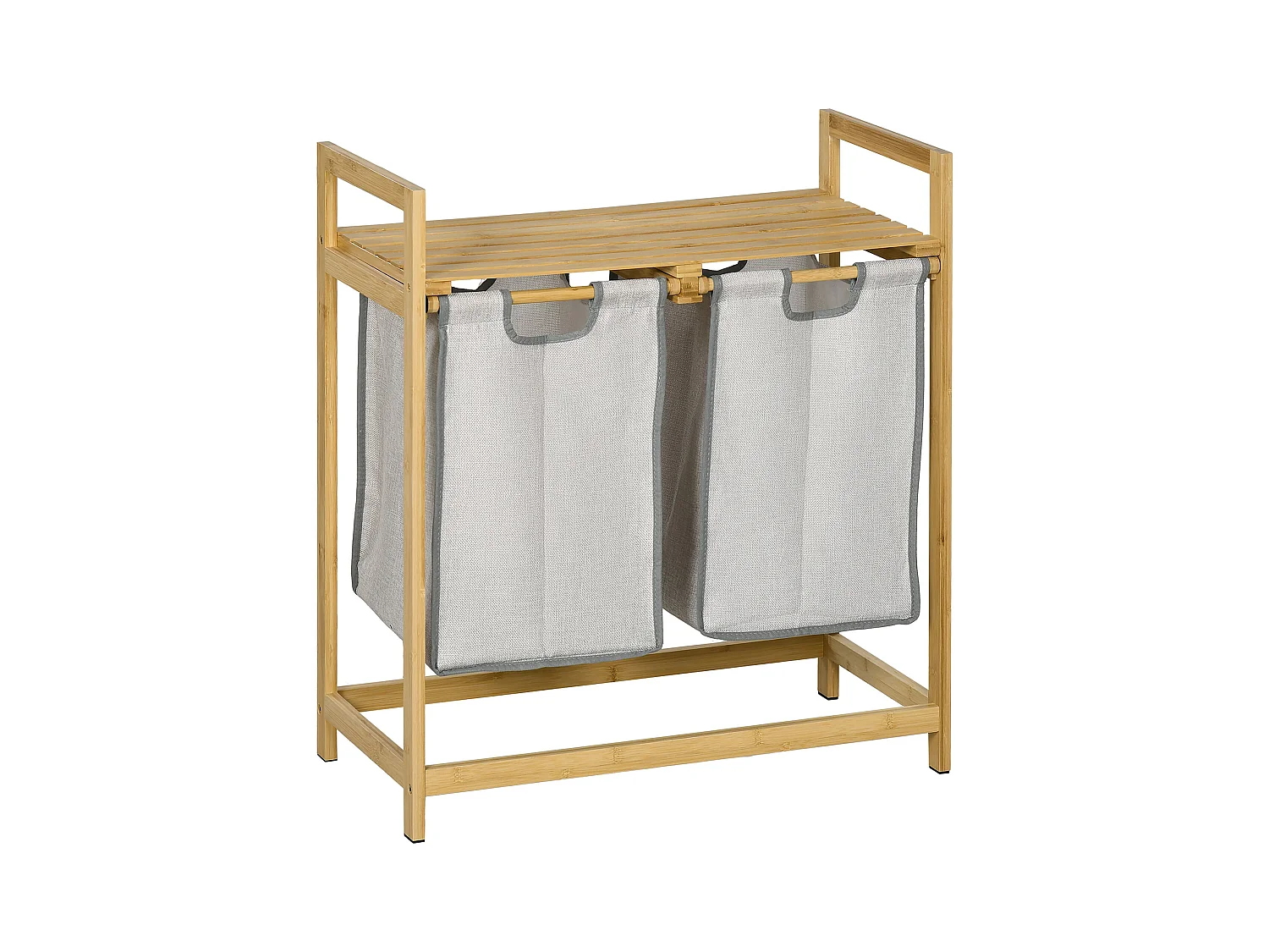 Cesto de ropa sucia Nalón Homcom 2 compartimentos + estante superior bambú gris/natural 73x33x64 cm