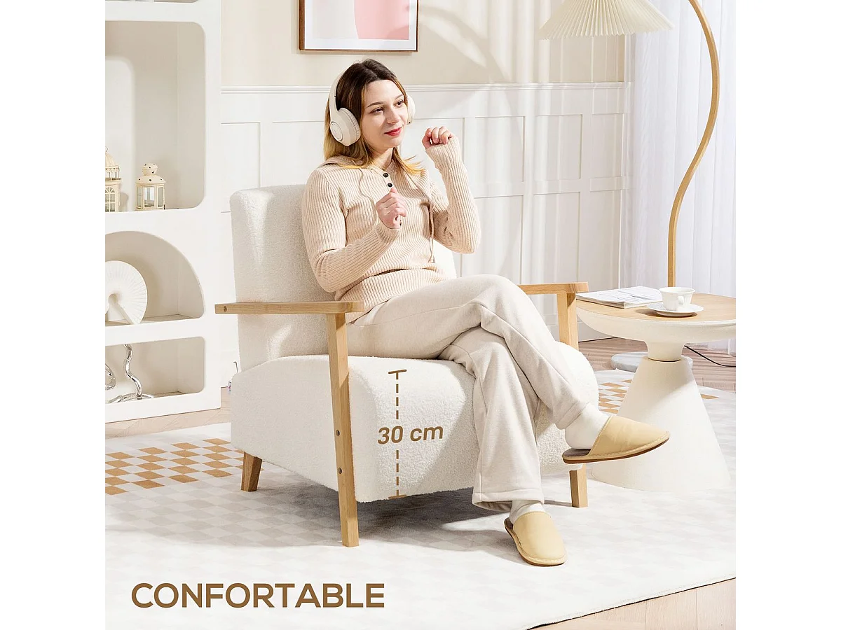 Butaca Malhia Homcom tapizado borreguito crema 78x74,5x76 cm