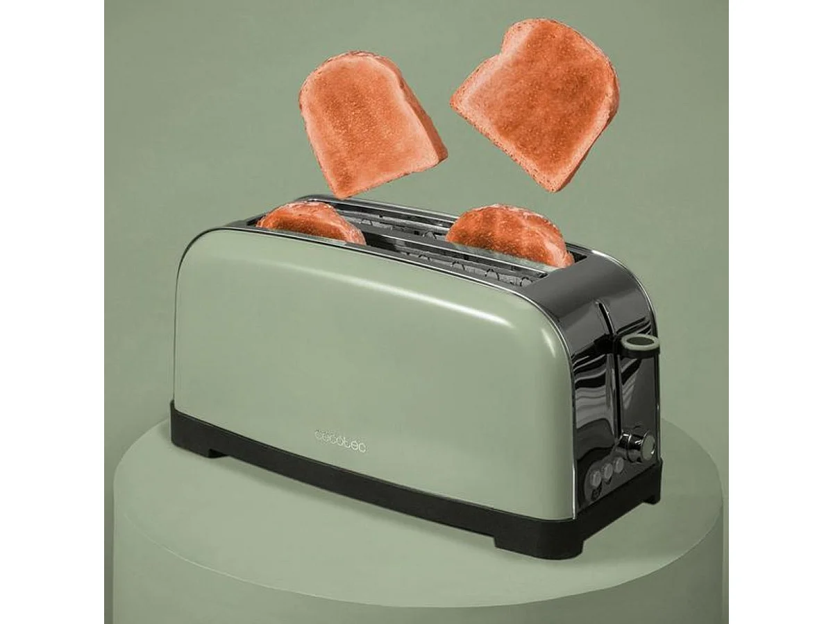 Tostador Cecotec Toastin'Time 1500W 2 ranuras + varillas superiores 7 niveles verde