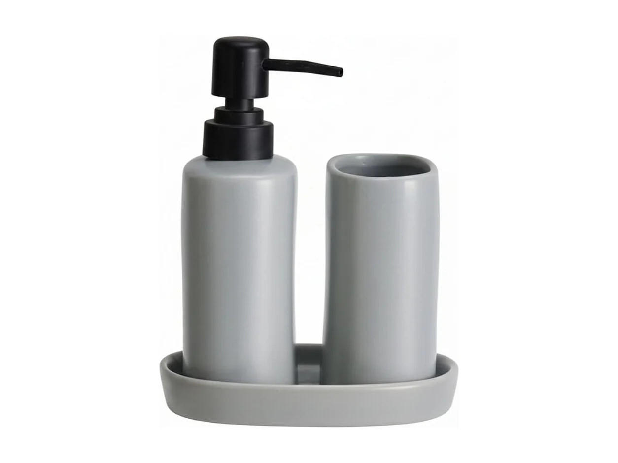 Set de baño Aqua 3 piezas dispensador, jabonera y vaso gris