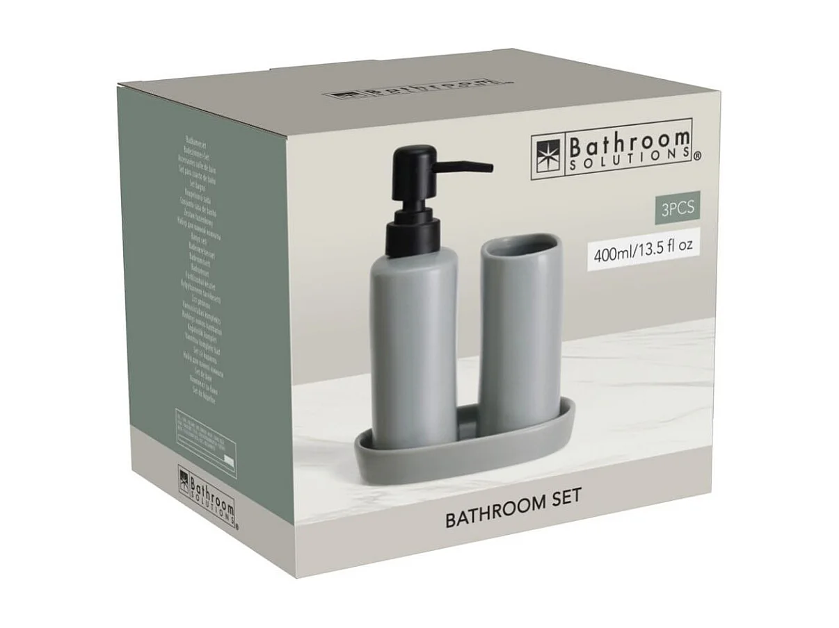 Set de baño Aqua 3 piezas dispensador, jabonera y vaso gris
