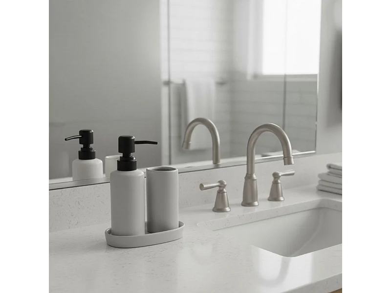 Set de baño Aqua 3 piezas dispensador, jabonera y vaso gris