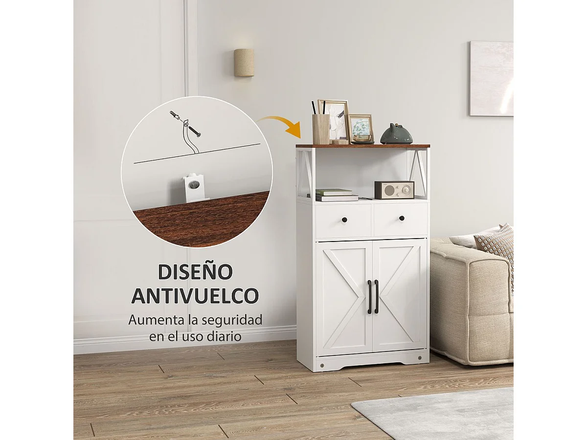 Aparador Barnet Homcom 2 cajones + 4 estantes blanco 108x60x31cm