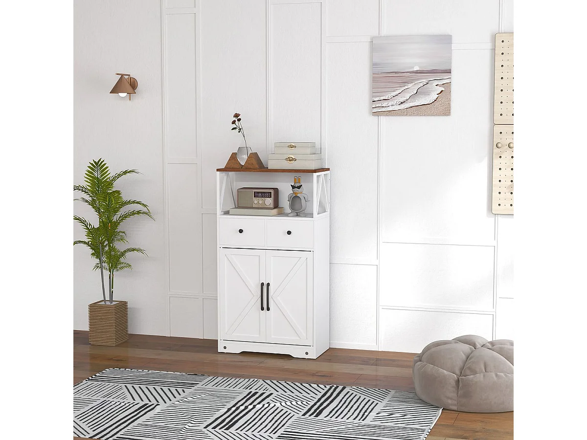 Aparador Barnet Homcom 2 cajones + 4 estantes blanco 108x60x31cm