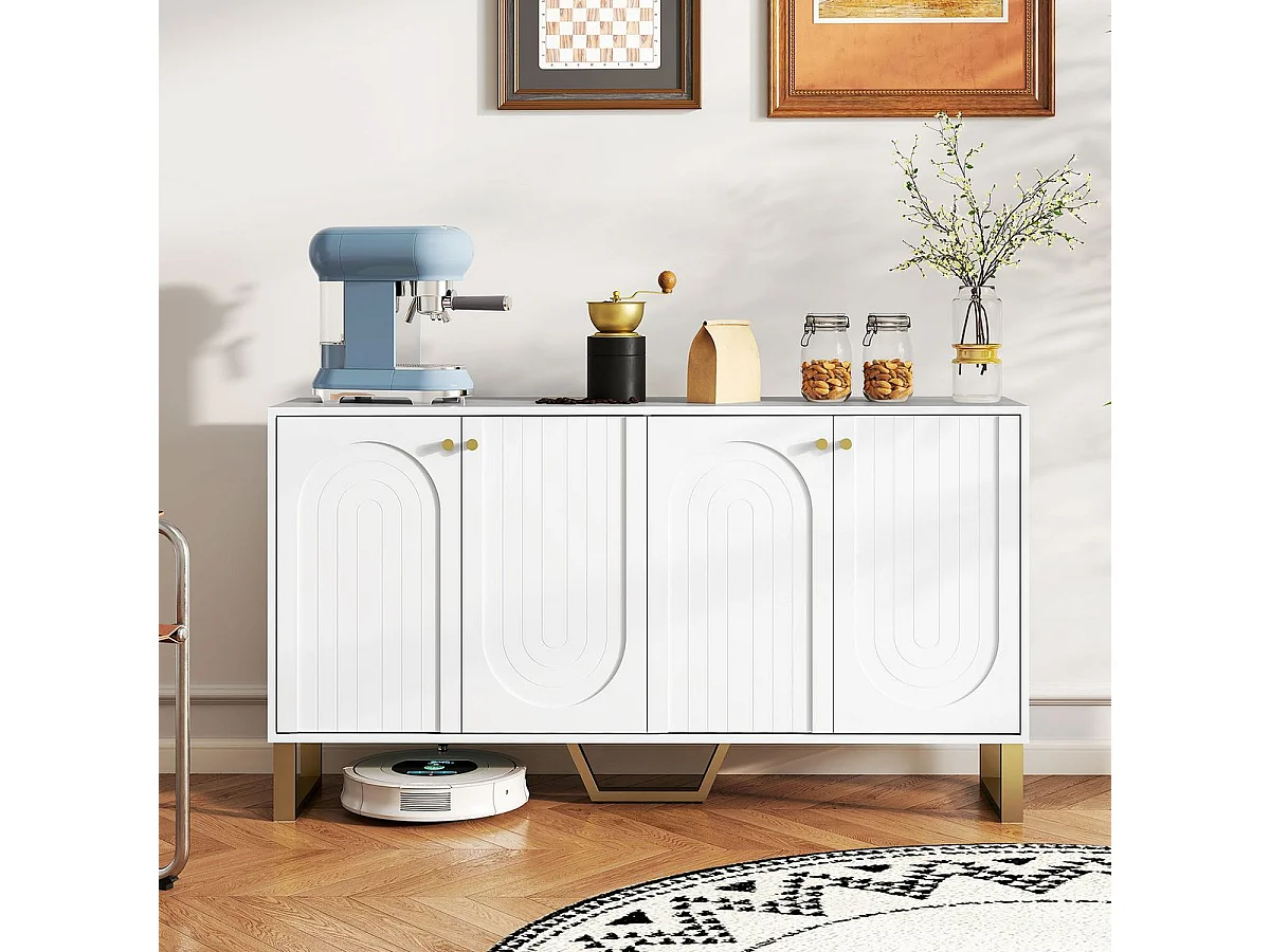 Aparador Caramba Homcom 4 puertas blanco/dorado 77,5x140,8x35 cm