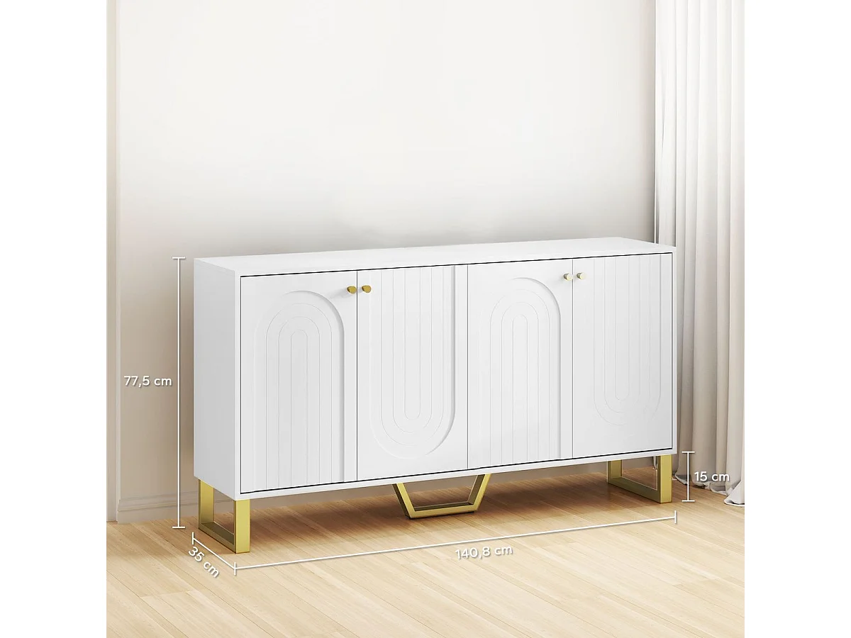 Aparador Caramba Homcom 4 puertas blanco/dorado 77,5x140,8x35 cm