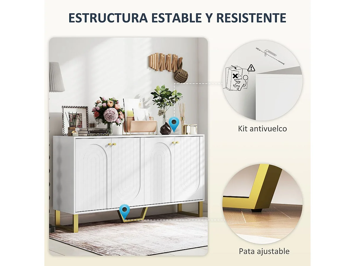 Aparador Caramba Homcom 4 puertas blanco/dorado 77,5x140,8x35 cm