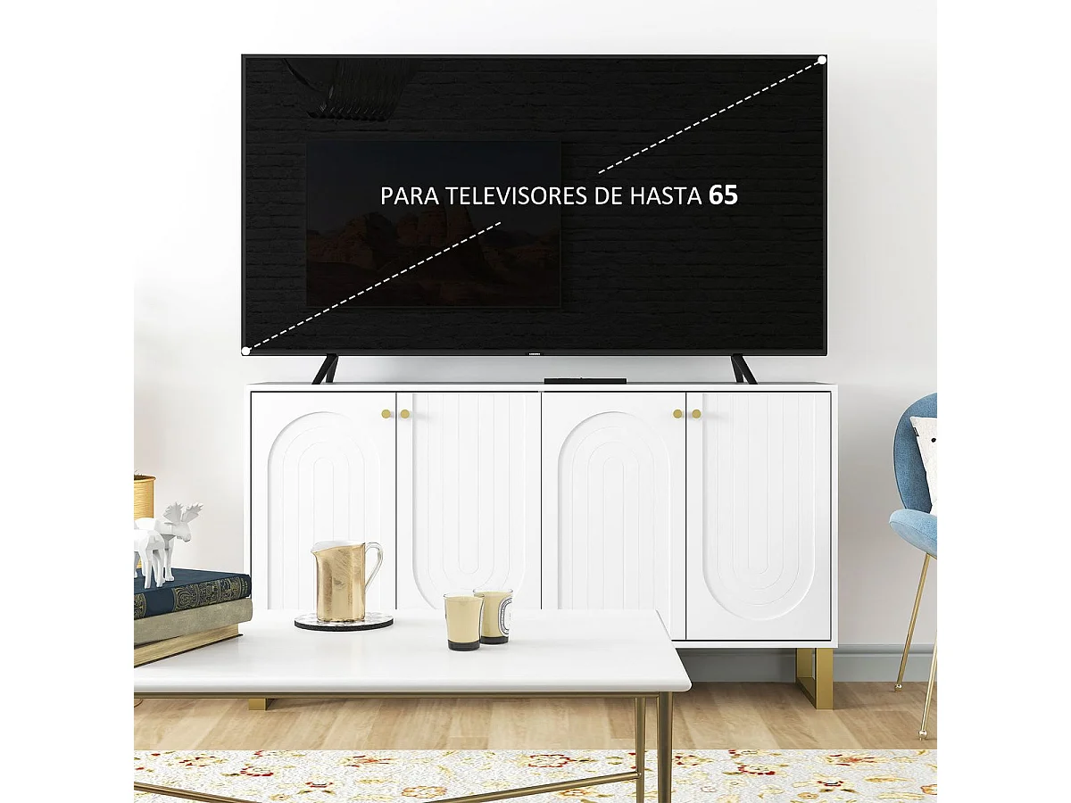 Aparador Caramba Homcom 4 puertas blanco/dorado 77,5x140,8x35 cm