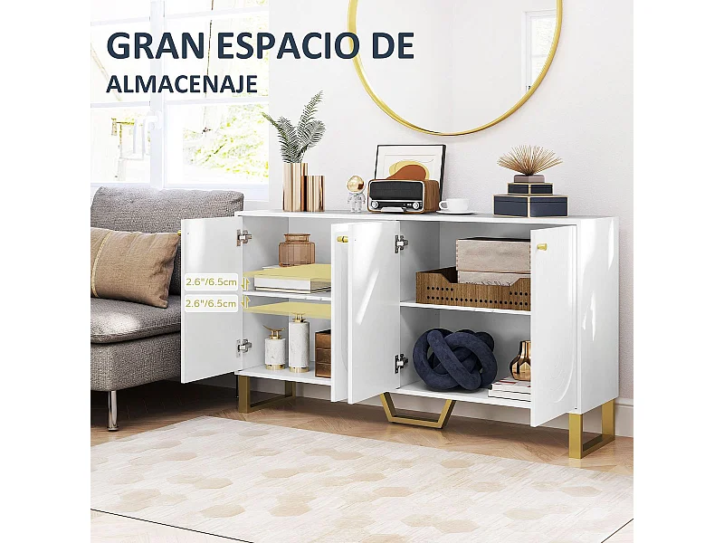 Aparador Caramba Homcom 4 puertas blanco/dorado 77,5x140,8x35 cm