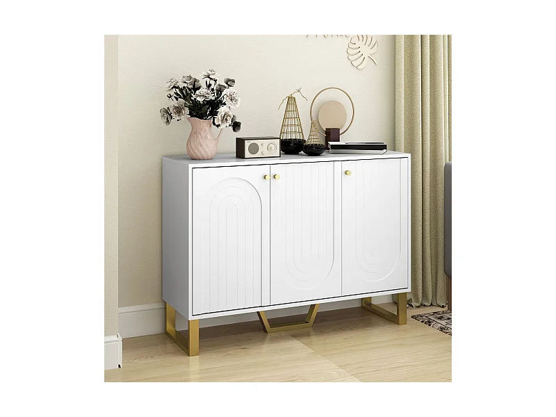 Aparador Yhulia Homcom 3 puertas blanco/dorado 77,5x106,5x35 cm