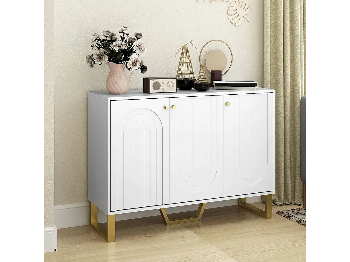 Aparador Yhulia Homcom 3 puertas blanco/dorado 77,5x106,5x35 cm