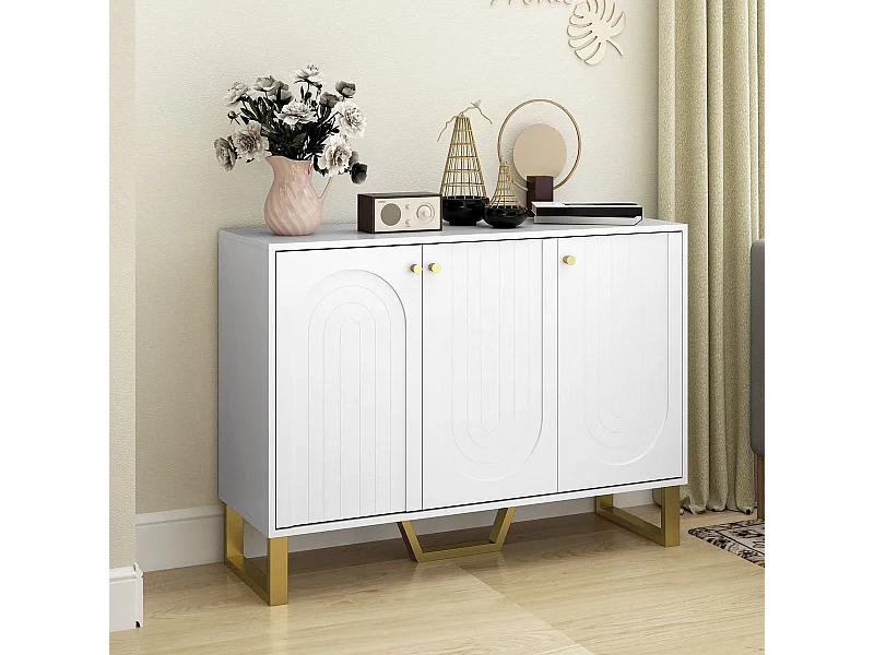 Aparador Yhulia Homcom 3 puertas blanco/dorado 77,5x106,5x35 cm