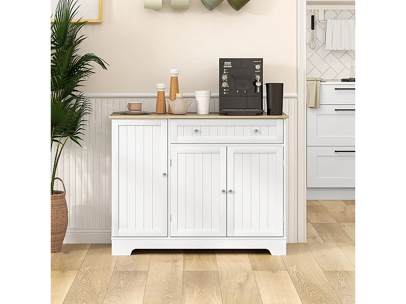 Aparador Mirlo Homcom 3 puertas con cajón blanco/natural 83x105x40 cm