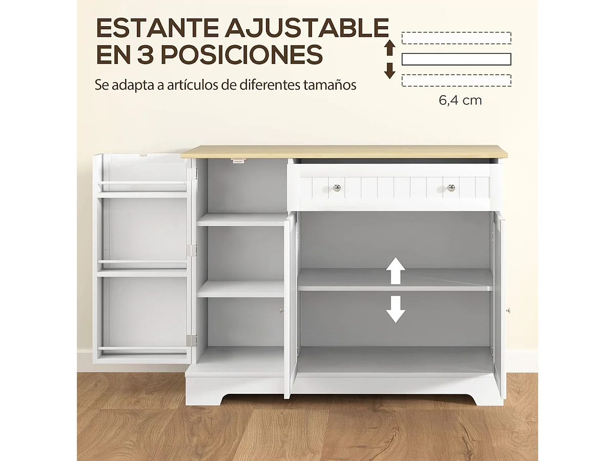 Aparador Mirlo Homcom 3 puertas con cajón blanco/natural 83x105x40 cm