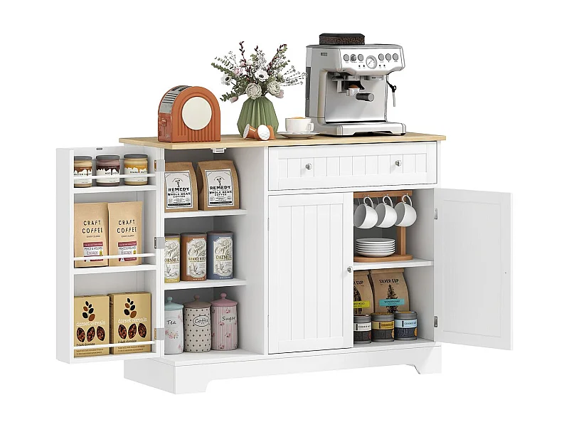 Aparador Mirlo Homcom 3 puertas con cajón blanco/natural 83x105x40 cm