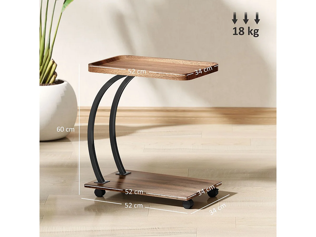 Mesa auxiliar Thalia Homcom con ruedas marrón/negro 60x52x34 cm