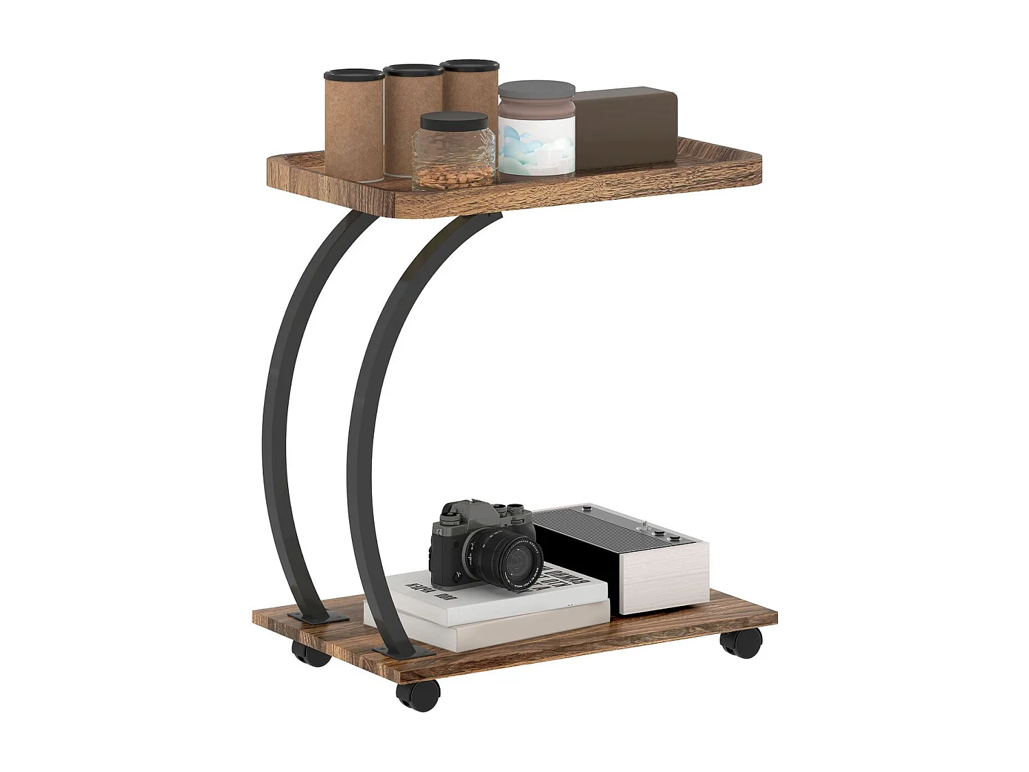 Mesa auxiliar Thalia Homcom con ruedas marrón/negro 60x52x34 cm