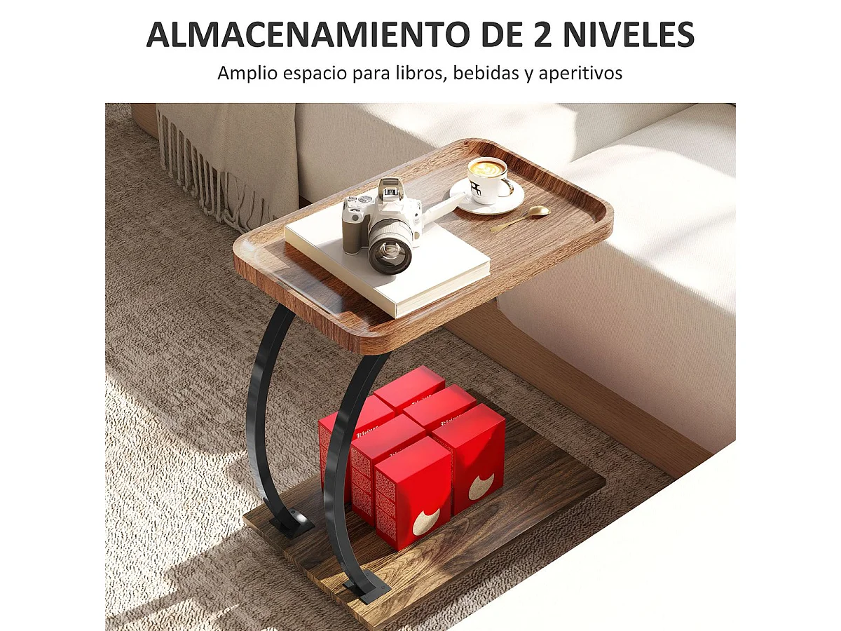 Mesa auxiliar Thalia Homcom con ruedas marrón/negro 60x52x34 cm