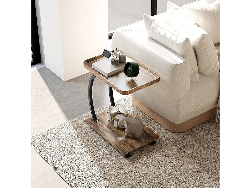 Mesa auxiliar Thalia Homcom con ruedas marrón/negro 60x52x34 cm