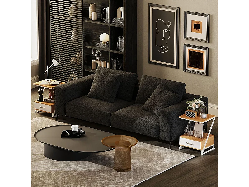 Pack de 2 mesas auxiliares Girasol Homcom 2 estantes natural 50x40x35 cm