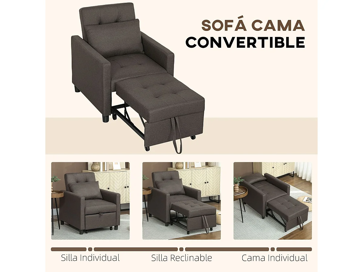 Sofá cama Einar Homcom 1 plaza 3 posiciones marrón oscuro 84x69x82,5 cm