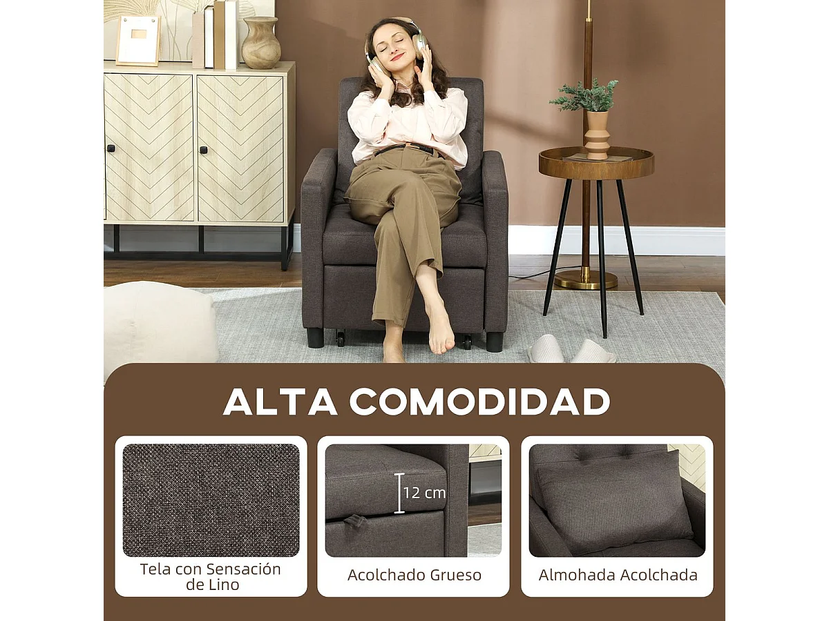 Sofá cama Einar Homcom 1 plaza 3 posiciones marrón oscuro 84x69x82,5 cm