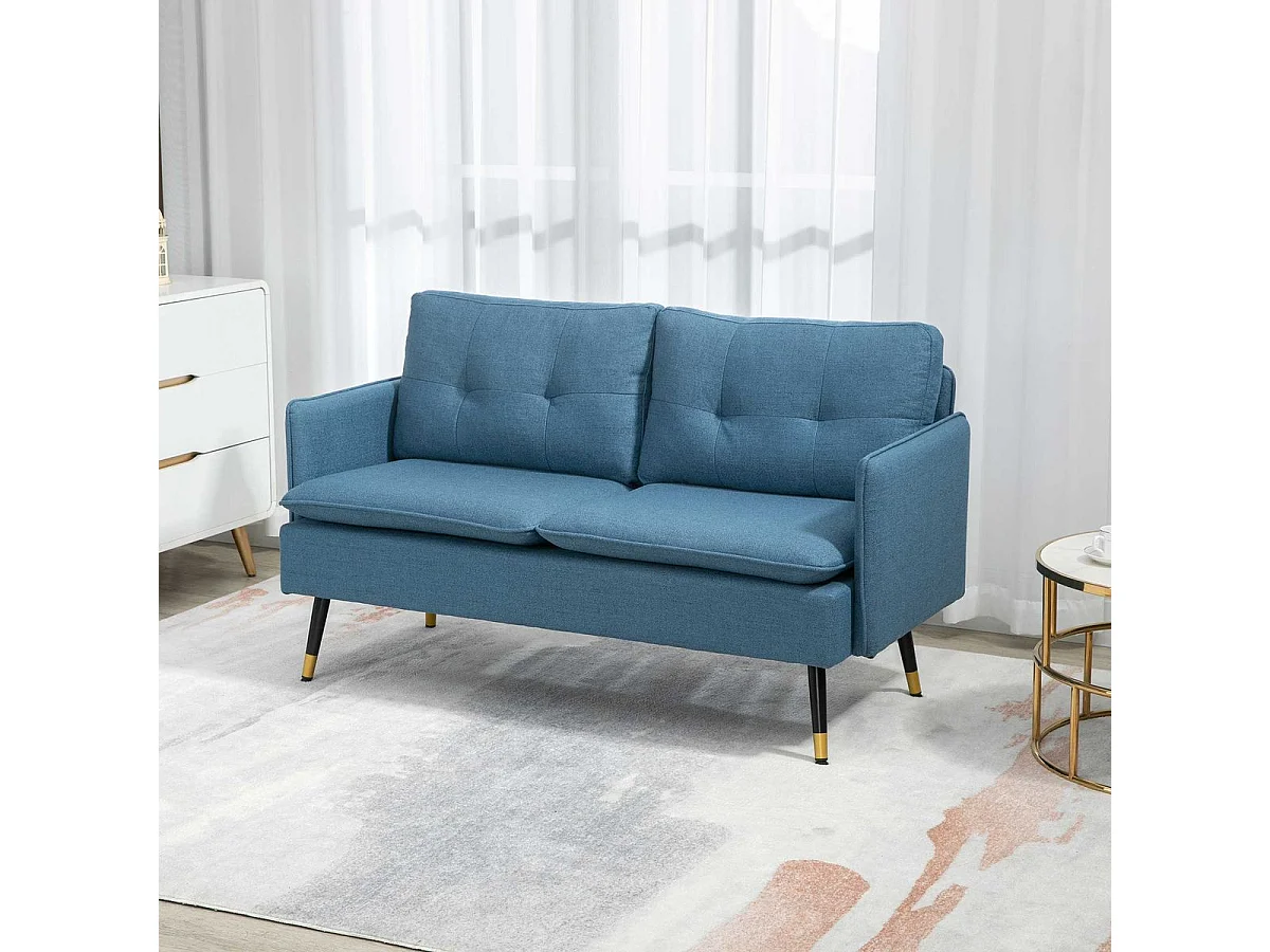 Sofá Nevada Homcom 2 plazas con cojines azul oscuro 80x139x68 cm