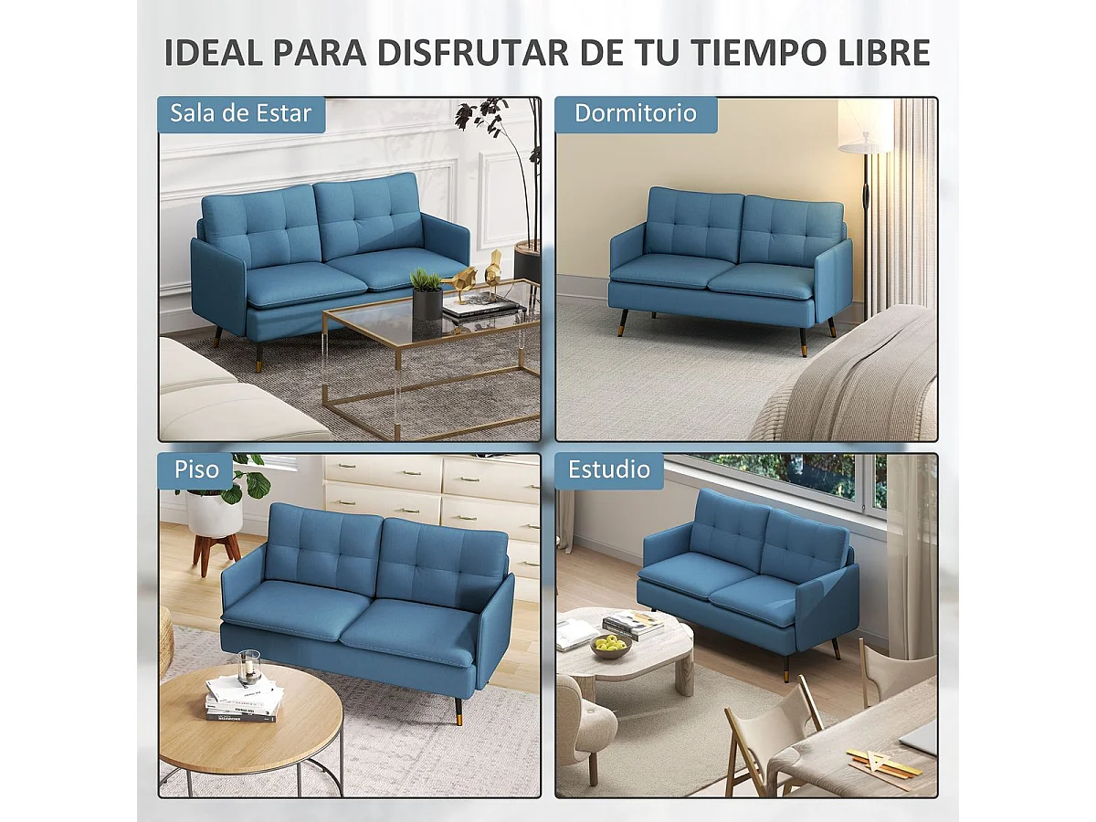 Sofá Harrow Homcom 2 plazas con 4 cojines azul oscuro 80x139x68 cm