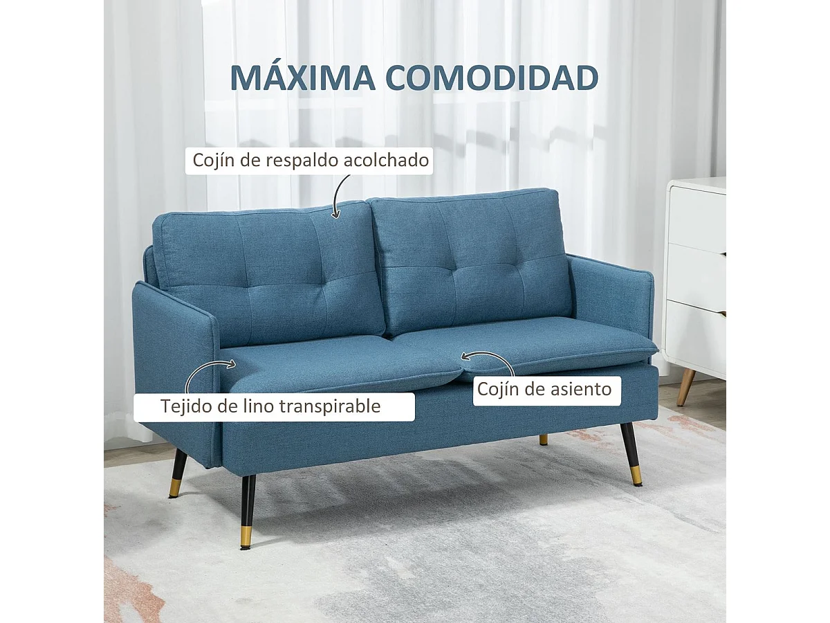 Sofá Harrow Homcom 2 plazas con 4 cojines azul oscuro 80x139x68 cm