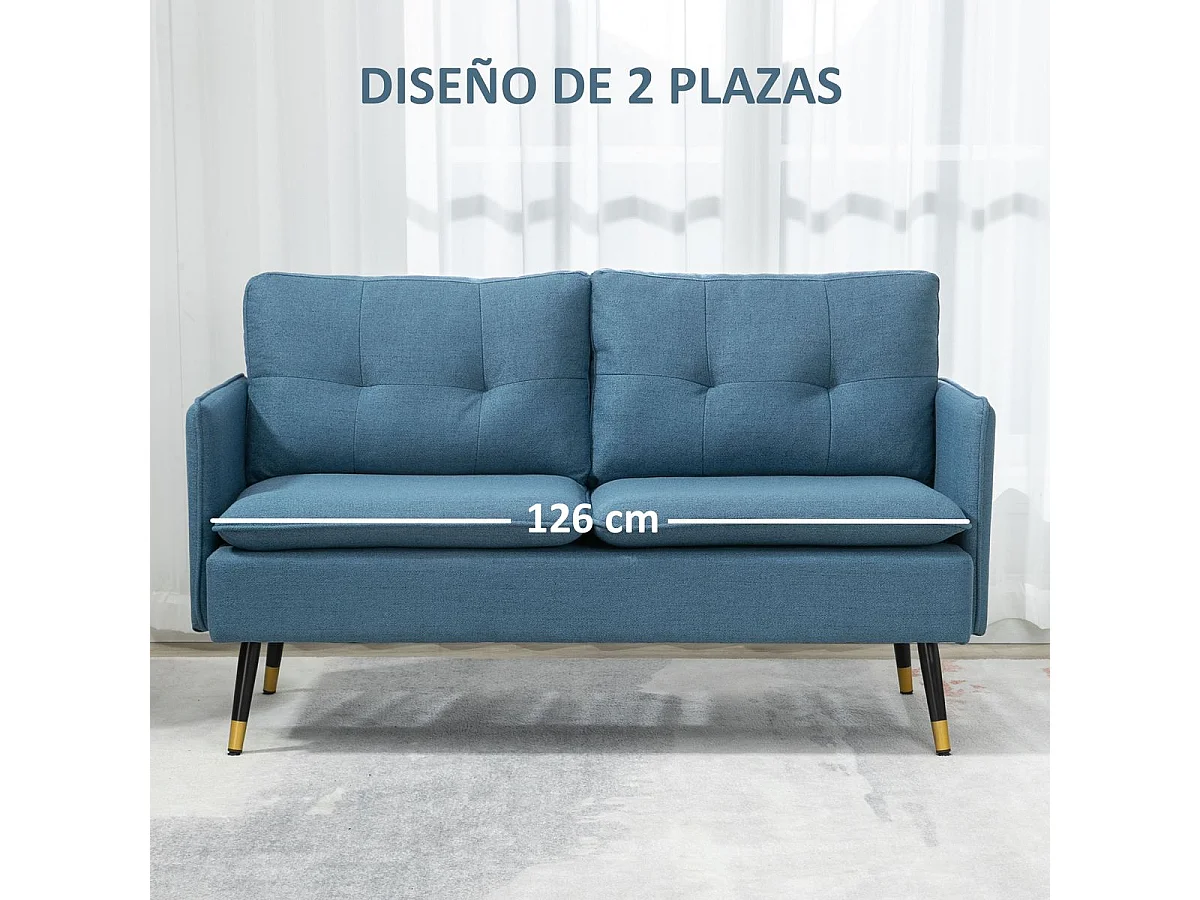 Sofá Harrow Homcom 2 plazas con 4 cojines azul oscuro 80x139x68 cm