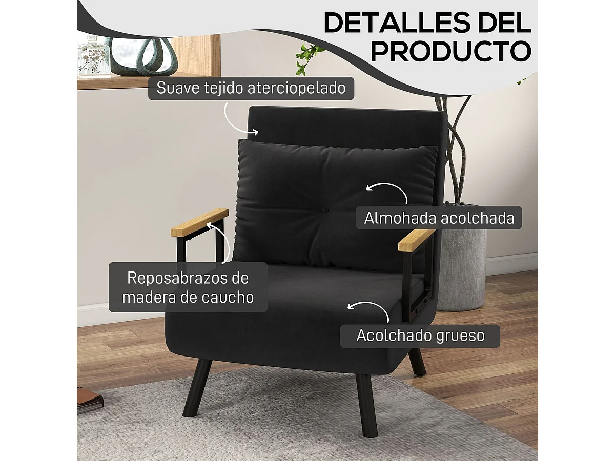 Sofá cama Prisma Homcom individual 4 en 1 negro 81x73x63cm