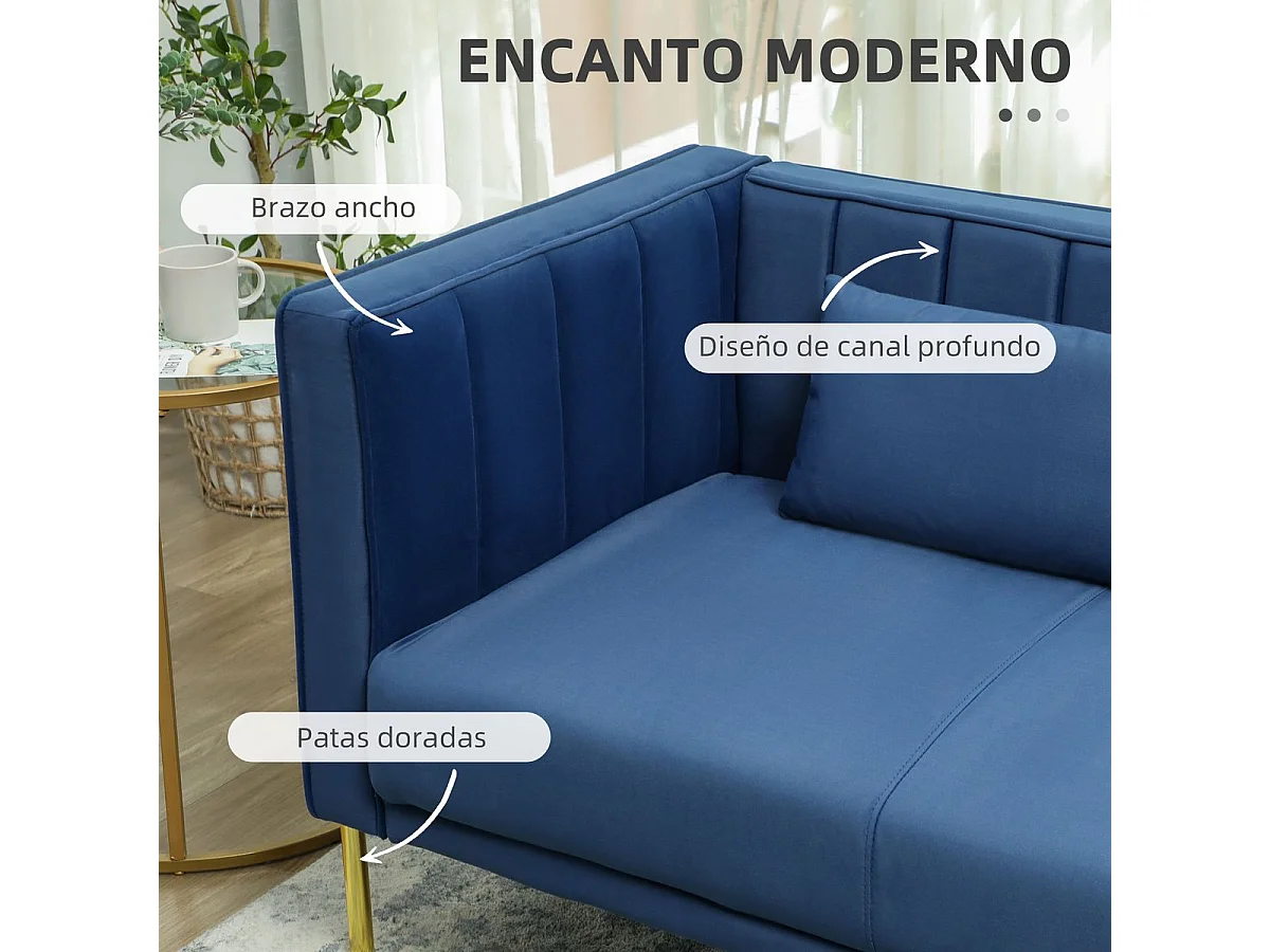 Sofá Tiramisú Homcom 3 plazas con cojines azul marino 76x194,5x76 cm