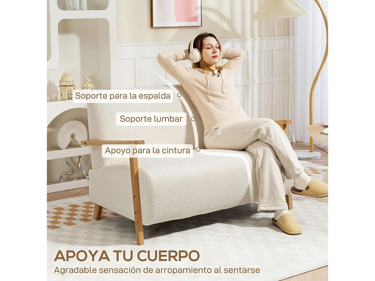 Sofá Tundra Homcom tapizado de borreguito blanco 78x118x76 cm