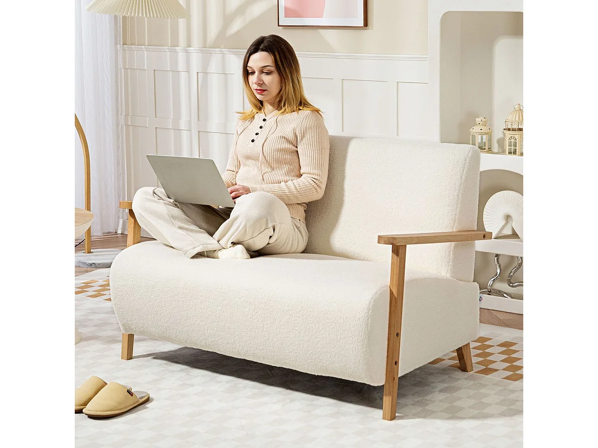 Sofá Tundra Homcom tapizado de borreguito blanco 78x118x76 cm