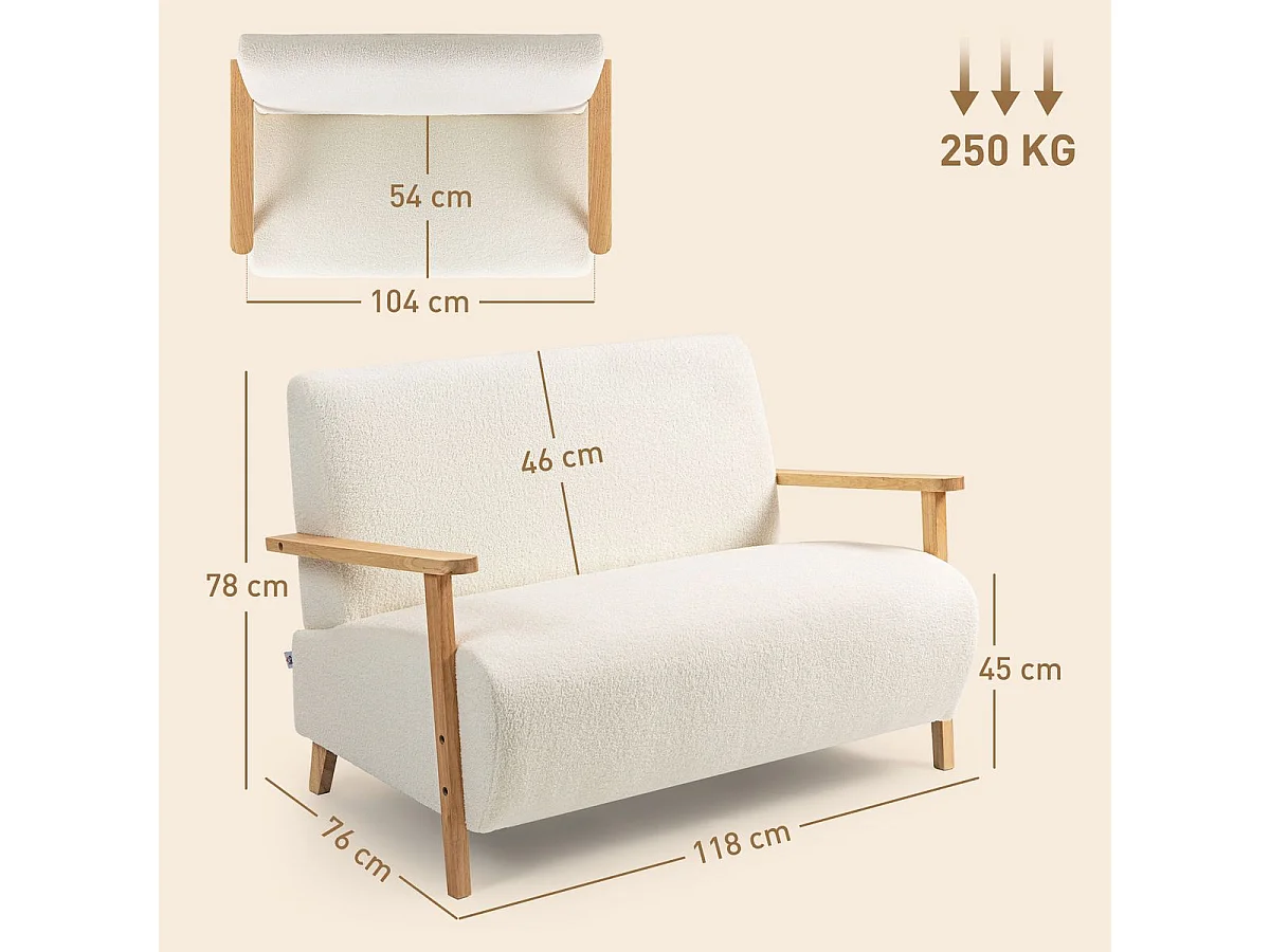 Sofá Tundra Homcom tapizado de borreguito blanco 78x118x76 cm