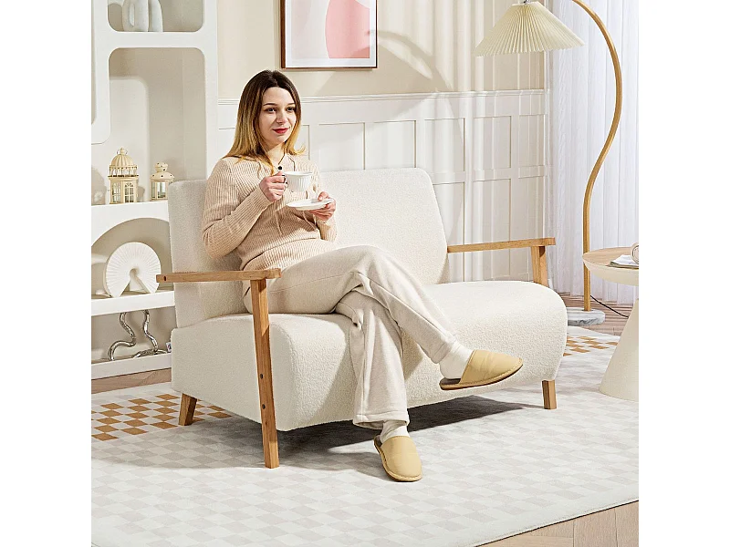 Sofá Tundra Homcom tapizado de borreguito blanco 78x118x76 cm