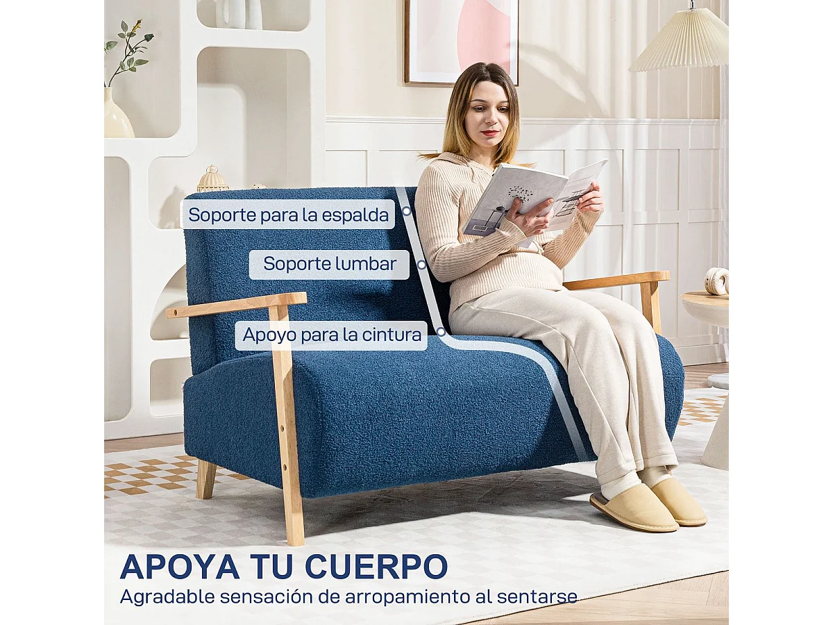 Sofá Tundra Homcom tapizado de borreguito azul 78x118x76 cm